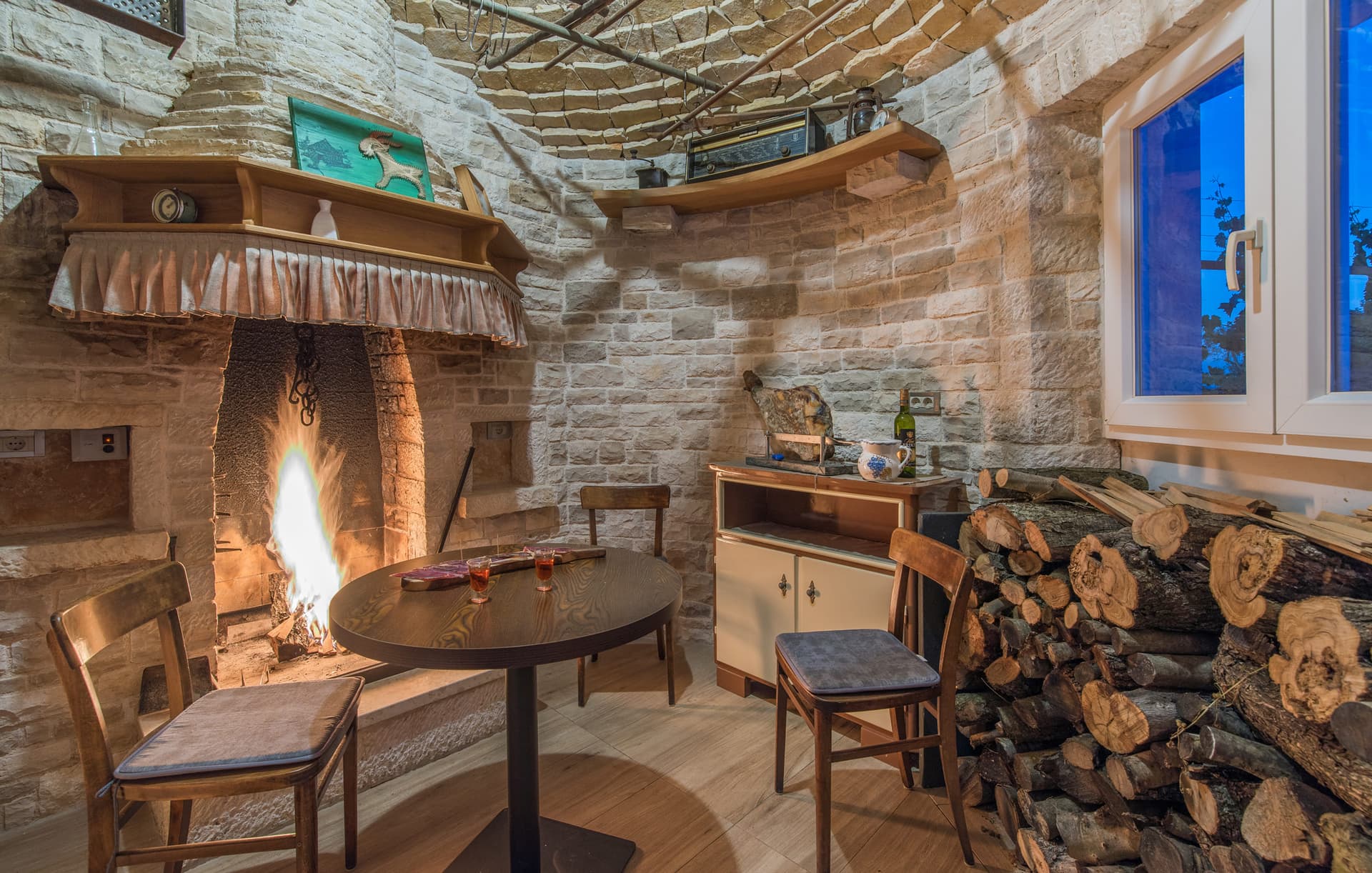 Villa Panorama traditional stone fireplace retreat